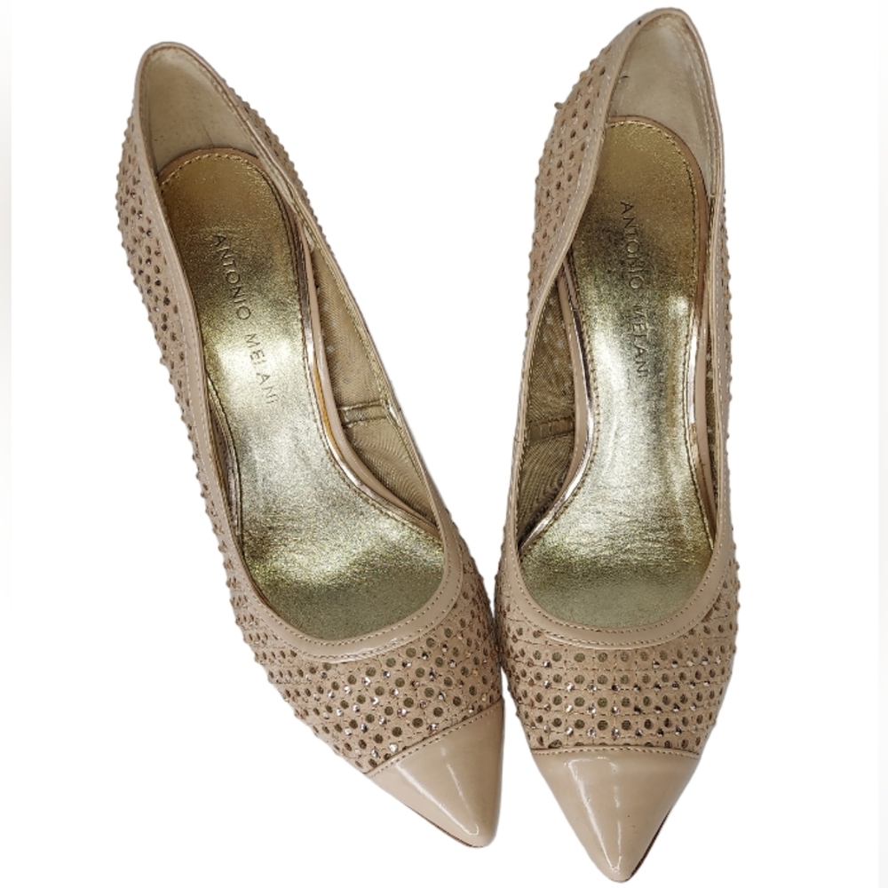 ANTONIO MELANI Chrissy 274 8.5M RoseCreamNat Leather Rhinestone Princess Heels